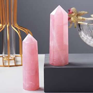 AMOYSTONE Rose Quartz Healing Crystal Wand for Chakra