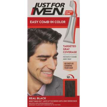 Just For Men Easy Comb-In Color Mens Hair Dye, Easy No Mix Application with Comb Applicator - Real Black, A-55, Pack of 1