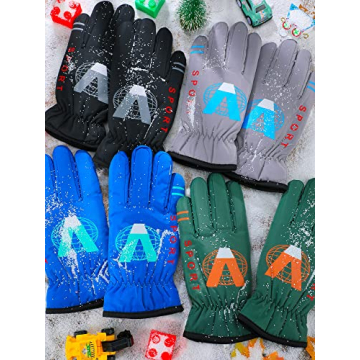 Hicarer 4 Pairs Kids Winter Gloves Waterproof Kids Snow Ski Gloves for Boys and Girls Warm Gloves for Cold Weather Children(Army Green, Blue, Gray, Black, 1-4 Years Old)
