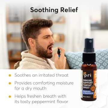 P.R.I Propolis Throat Spray with Manuka Honey, Sore Throat & Immune Support, 1oz