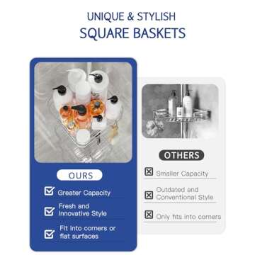 SEIRIONE Rustproof Shower Caddy Corner and Shower Organizer Corner for Bathroom,Corner Shower Caddy Tension Pole with 4 Adjustable Baskets for Shower Accessories, 61.3 to 113 Inch Height, Stainless