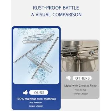 SEIRIONE Rustproof Shower Caddy Corner and Shower Organizer Corner for Bathroom,Corner Shower Caddy Tension Pole with 4 Adjustable Baskets for Shower Accessories, 61.3 to 113 Inch Height, Stainless