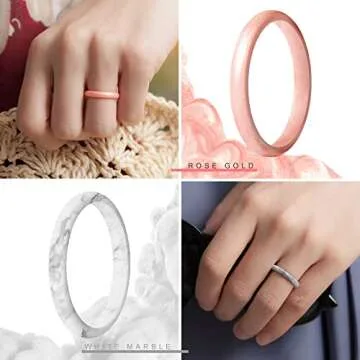 ThunderFit Women’s Silicone Thin and Stackable Bridal Ring Sets, Silicone Wedding Bands, 2.5mm Wide 2mm Thick, Variety Multipack 1-10