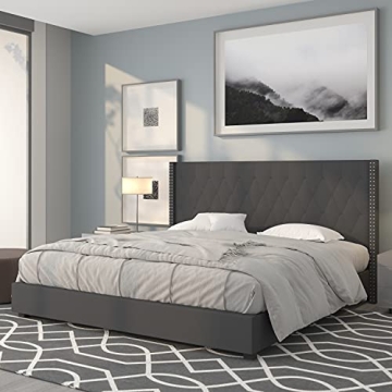 Flash Furniture Riverdale King Size Tufted Upholstered Platform Bed in Dark Gray Fabric
