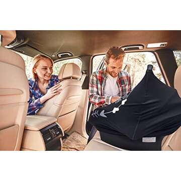 Car Seat Covers for Babies, Nursing Breastfeeding Cover Infant Carseat Canopy, Soft Stretchy Carrier Cover for Stroller High Chair Shopping Cart, Newborn Boy Girl Shower Gift - Stop No Touching Sign