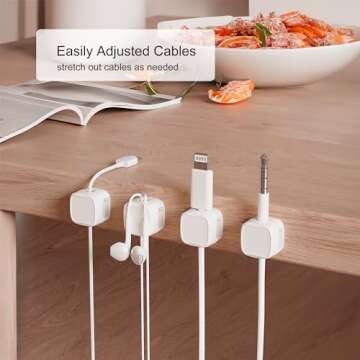 Picozon 6 Pack Magnetic Cable Clip Organizer Cord Holder, Picozon Adhesive Cable Management, Wire Phone USB Charger Cable Holder Keeper Organizer for Car, Office Home Desktop, Wall, Night Table