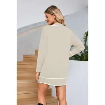 Pink Queen Comfy Winter V Neck Cocktail Party Cardigan Dress Elegant Long Sleeve Button Up Color Block High Waist Knit Mini Sweater Dress Outfits Apricot XL