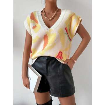 Trendy SweatyRocks Colorblock Graphic Sweater Vest