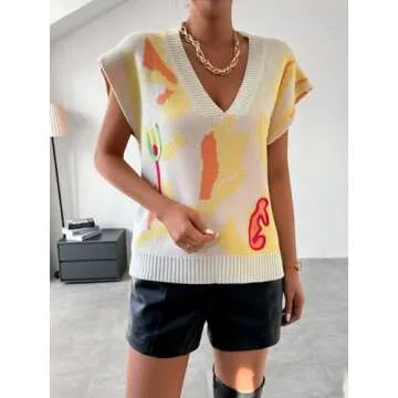 Trendy SweatyRocks Colorblock Graphic Sweater Vest