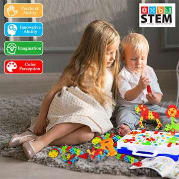 HAPTIME STEM Toys for 3 4 5 6 Year Old,Design and Drill Toy for Kid,Construction Games with Toy Dril...
