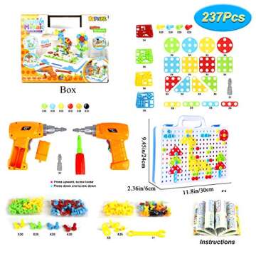 HAPTIME STEM Toys for 3 4 5 6 Year Old,Design and Drill Toy for Kid,Construction Games with Toy Drill,Creative Engineering Building Toys,Magic Montessori Play Toolbox for Toddler Boys Girls Preschool