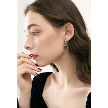 Birthstone Crystal Dangle Drop Earrings, 18K Gold Plated Huggie Hoop Hypoallergenic Earring Jewelry Gifts for Women (Black)