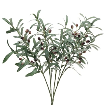 SHACOS 4 PCS 28 inch Artificial Olive Branches Greenery Stems for Vases Olive Stems with Olives Faux...