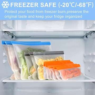 Dishwasher Safe Reusable Storage Bags, Extra Thick Reusable Food Bags, BPA Free Leakproof Reusable Freezer Bags (24 Pack - 6 Gallon 9 Snack 9 Sandwich Bags)