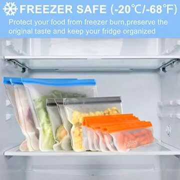 Dishwasher Safe Reusable Storage Bags, Extra Thick Reusable Food Bags, BPA Free Leakproof Reusable Freezer Bags (24 Pack - 6 Gallon 9 Snack 9 Sandwich Bags)