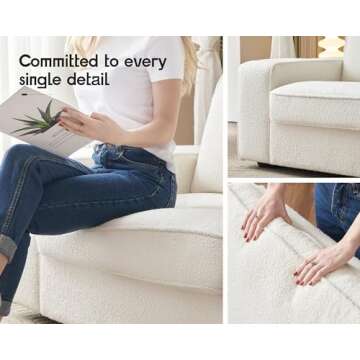 VanAcc Modern Sofa, 89in Comfy Couch with Cup Holders & USB Charging Ports, Offwhite Bouclé Couch- Deep Seat Sofa Couch for Living Room