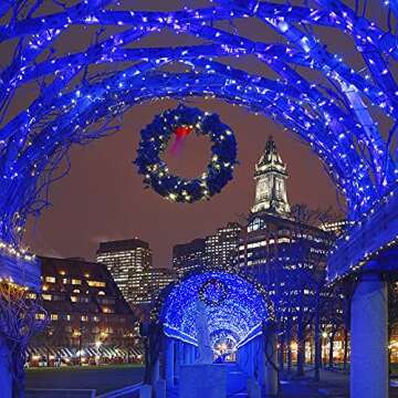 HOME LIGHTING 66ft Christmas Decorative Mini Lights, 200 LED Blue Fairy String Lights Plug in, 8 Lig...