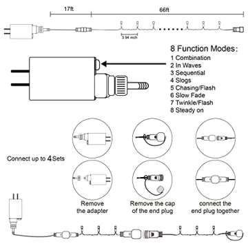 66ft Blue LED Christmas String Lights with 8 Modes