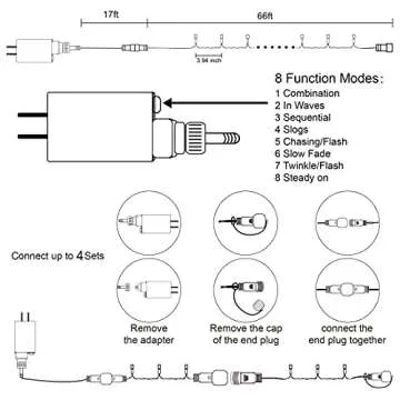 66ft Blue LED Christmas String Lights with 8 Modes