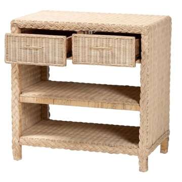 bali & pari Lanica Japandi Sun Bleached Rattan 2-Drawer Console Table