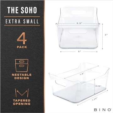 BINO | Plastic Organizer Bins, X-Small - 4 Pack | THE SOHO COLLECTION | Multi-Use Organizer Bins | P...