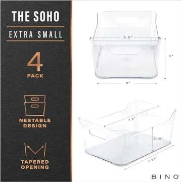BINO | Plastic Organizer Bins, X-Small - 4 Pack | THE SOHO COLLECTION | Multi-Use Organizer Bins | P...