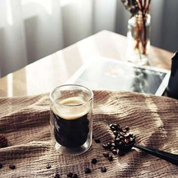 VEVOK CHEF Espresso Glass Cups Double Wall Glass Coffee Mug 8 OZ Insulated Clear Coffee Glass Cup Whiskey Glasses Wine Cups Drinking Glasses Cappuccino Cup Tea Glass Cocktails Latte Cups