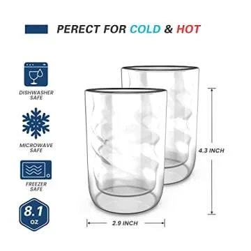 VEVOK CHEF Espresso Glass Cups Double Wall Glass Coffee Mug 8 OZ Insulated Clear Coffee Glass Cup Whiskey Glasses Wine Cups Drinking Glasses Cappuccino Cup Tea Glass Cocktails Latte Cups