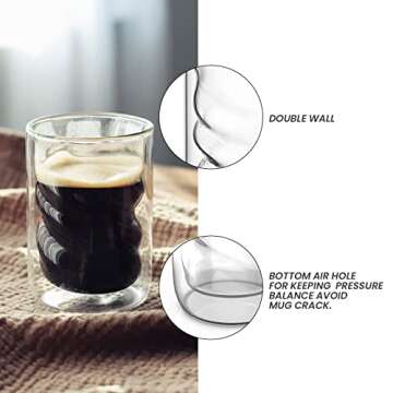VEVOK CHEF Espresso Glass Cups Double Wall Glass Coffee Mug 8 OZ Insulated Clear Coffee Glass Cup Whiskey Glasses Wine Cups Drinking Glasses Cappuccino Cup Tea Glass Cocktails Latte Cups