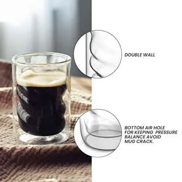 VEVOK CHEF Espresso Glass Cups Double Wall Glass Coffee Mug 8 OZ Insulated Clear Coffee Glass Cup Whiskey Glasses Wine Cups Drinking Glasses Cappuccino Cup Tea Glass Cocktails Latte Cups