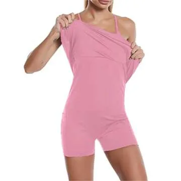 Women's Sleeveless Exercise Tennis Dress with Built-in Bra & Shorts Golf Workout Athletic Dresses Pockets Pink