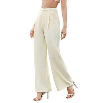 SweatyRocks Women's Elegant High Waist Solid Long Pants Office Trousers Beige XS