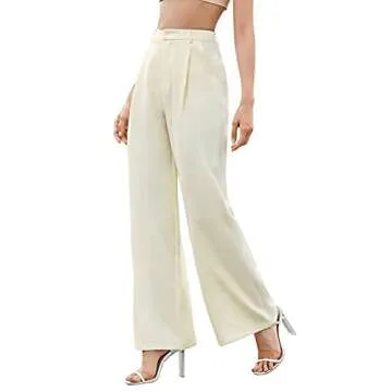 SweatyRocks Women's Elegant High Waist Solid Long Pants Office Trousers Beige XS