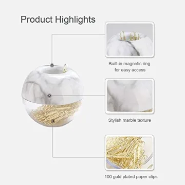 Elegant Magnetic Marble Clip Holder with Gold Paper Clips