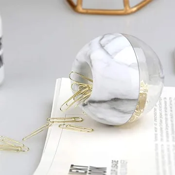 Elegant Magnetic Marble Clip Holder with Gold Paper Clips