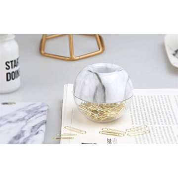 Elegant Magnetic Marble Clip Holder with Gold Paper Clips
