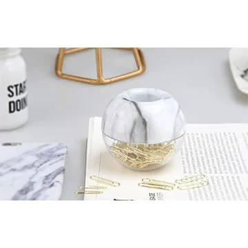 Elegant Magnetic Marble Clip Holder with Gold Paper Clips