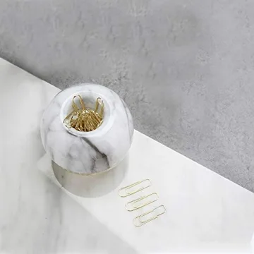 Elegant Magnetic Marble Clip Holder with Gold Paper Clips