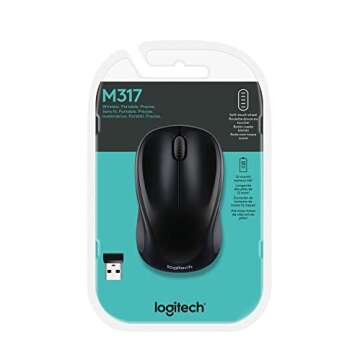 Logitech M317 Wireless Mouse, 2.4 GHz with USB Receiver, 1000 DPI Optical Tracking, 12 Month Battery, Compatible with PC, Mac, Laptop, Chromebook - Black