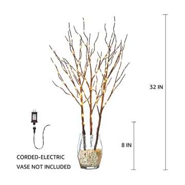 Hairui Lighted Brown Twig Branches Plug in with Dimmer and Timer 30IN 150 LED Fairy Lights, Lighted Willow Branches for Indoor Outdoor Spring Christmas Room Wedding Decoration (Vase Excluded)