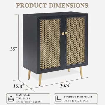 EDYO LIVING 31" Black Sideboard Buffet Cabinet with Metal Doors, Modern Free Standing Decorative Acc...