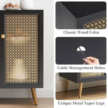 EDYO LIVING 31" Black Sideboard Buffet Cabinet with Metal Doors, Modern Free Standing Decorative Accent Cabinet, Small Sideboard for Entryway, Living Room, Kitchen, Hallway