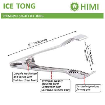 HINMAY Stainless Steel Ice Tongs - Set of 2 - 6-3/4 Inch - Multi-Purpose Food Serving Tool