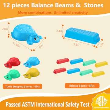 Balance Beams Stepping Stones For Kids - 12 Piece Turtle Jumping Stepping Stones Balance Beams, Todd...