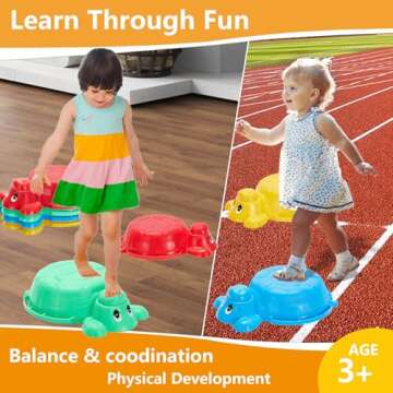 Balance Beams Stepping Stones For Kids - 12 Piece Turtle Jumping Stepping Stones Balance Beams, Toddler Indoor or Outdoor Play Obstacle Course, Sensory Play for Active Kids Ages 2 3 4 5 6 Year Old