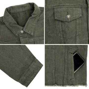 LONGBIDA Women's Jean Jacket Frayed Washed Button Up Cropped Denim Jacket With Pockets(Navy Green,XXL)