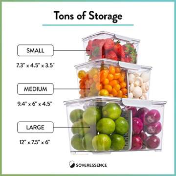 Soveressence Fridge Fruit Storage Containers - Refrigerator Colander Bins for Produce and Veggies - ...