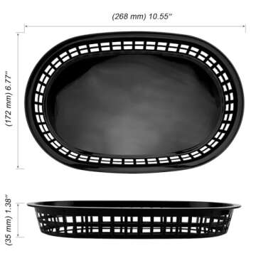 MOUYAT 40 Pack 11 Inch Black Plastic Fast Food Baskets, 10.5 x 6.7 x 1.3 Inch Oval Fast Food Serving...