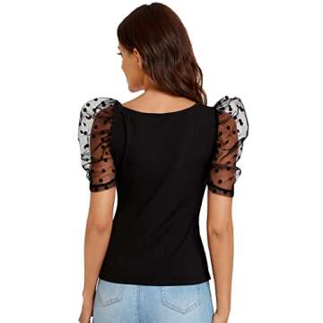 Verdusa Sheer Puff Sleeve Square Neck Top for Women