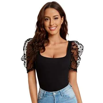 Verdusa Sheer Puff Sleeve Square Neck Top for Women
